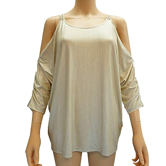 Thalia Sodi Top Cold Shoulder Blouse Womens Shirt Gold M