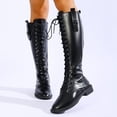 thumbnail image 2 of Y-375 Black Ladies Casual Solid Fall Winter Boots Round Toe Lace Up Low Heel Fashionable Knee High Boots, 2 of 9