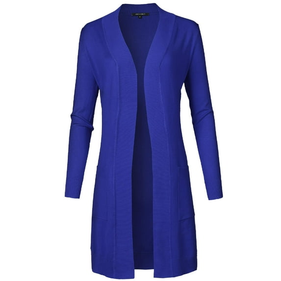 FashionOutfit Women's Solid Soft Stretch Long-line Long Sleeve Open Front Knit Cardigan