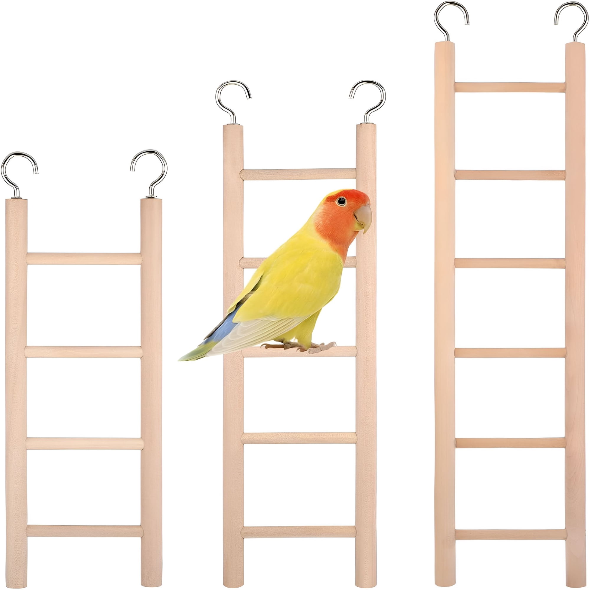 BESTSKY Bird Ladder for Cage,3 PCS Bird Cage Ladder Wooden Hanging Parrot Wood Step Parakeet Ladders Climbing Small Wooden Ladders for Birds Parakeets Parrots Cockatoo Lovebirds(4Step,5Step,6Step)