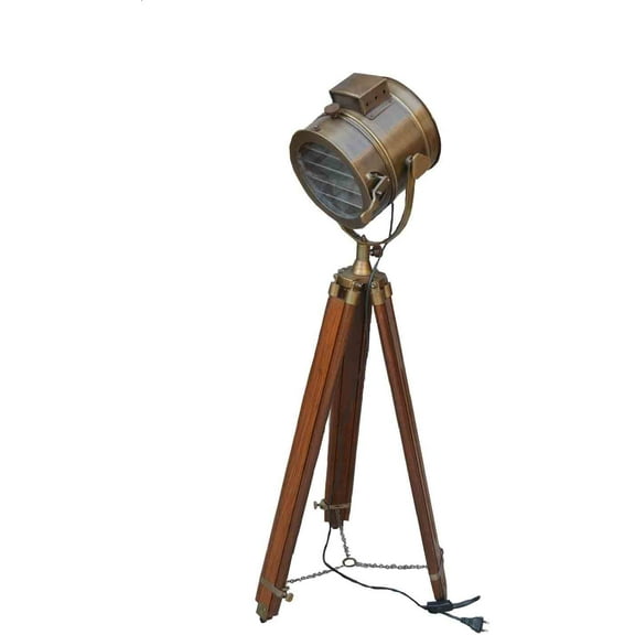 adjustable tripod floor searchlight spotlight with brown stand by NauticalMart