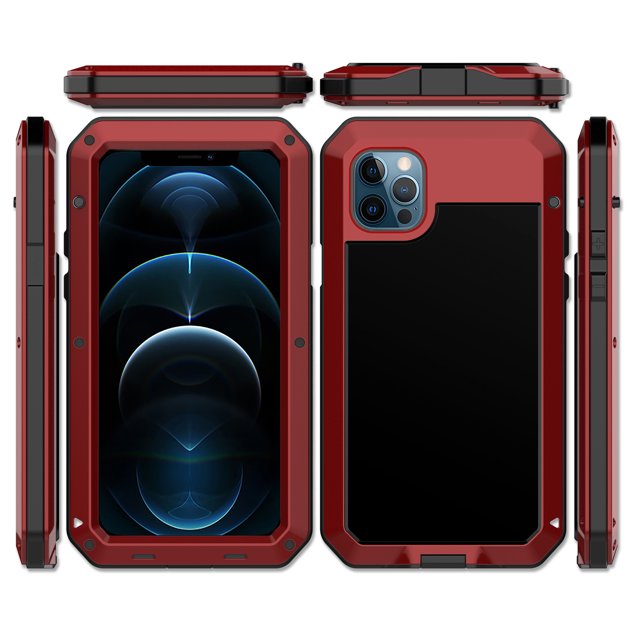 Heavy Duty Protection Armor Metal Aluminum Case for iPhone 16 15 14 13 12 mini 11 Pro 7 8 Plus XS Max XR SE 16e Shockproof Cover (Red,For iPhone 15 Pro Max)