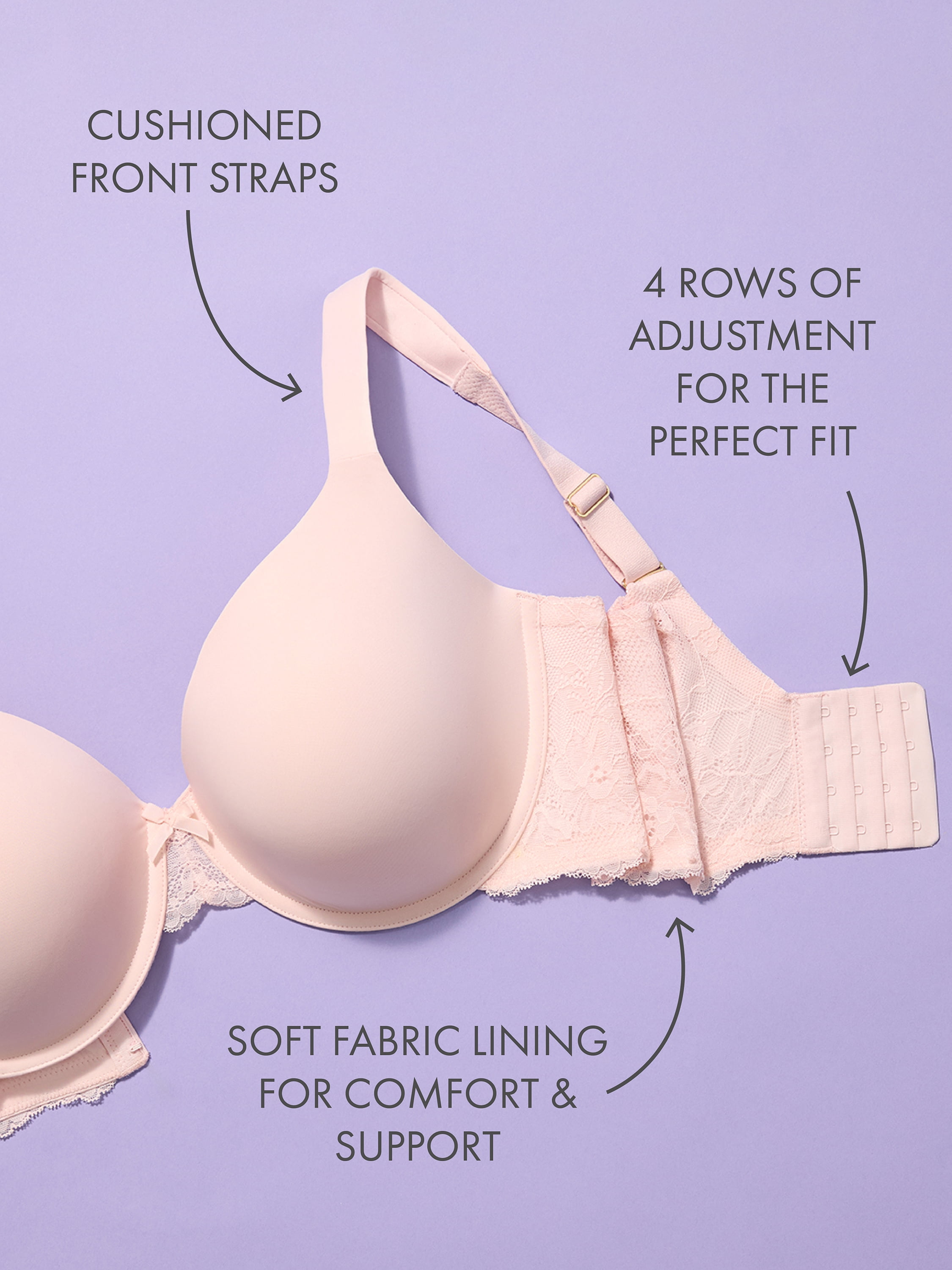 Joyspun Women's & Women's Plus Lace Wing T-Shirt Bra, Sizes 38DD-46DDD