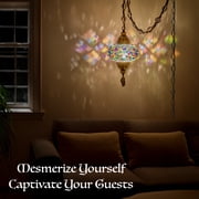DEMMEX Plug-in Turkish Moroccan Mosaic Hanging Pendant Light Fixture, Tiffany-Style Ceiling Swag Lamp, Handcrafted Glass with 15 ft Cord & Chain, Multicolor