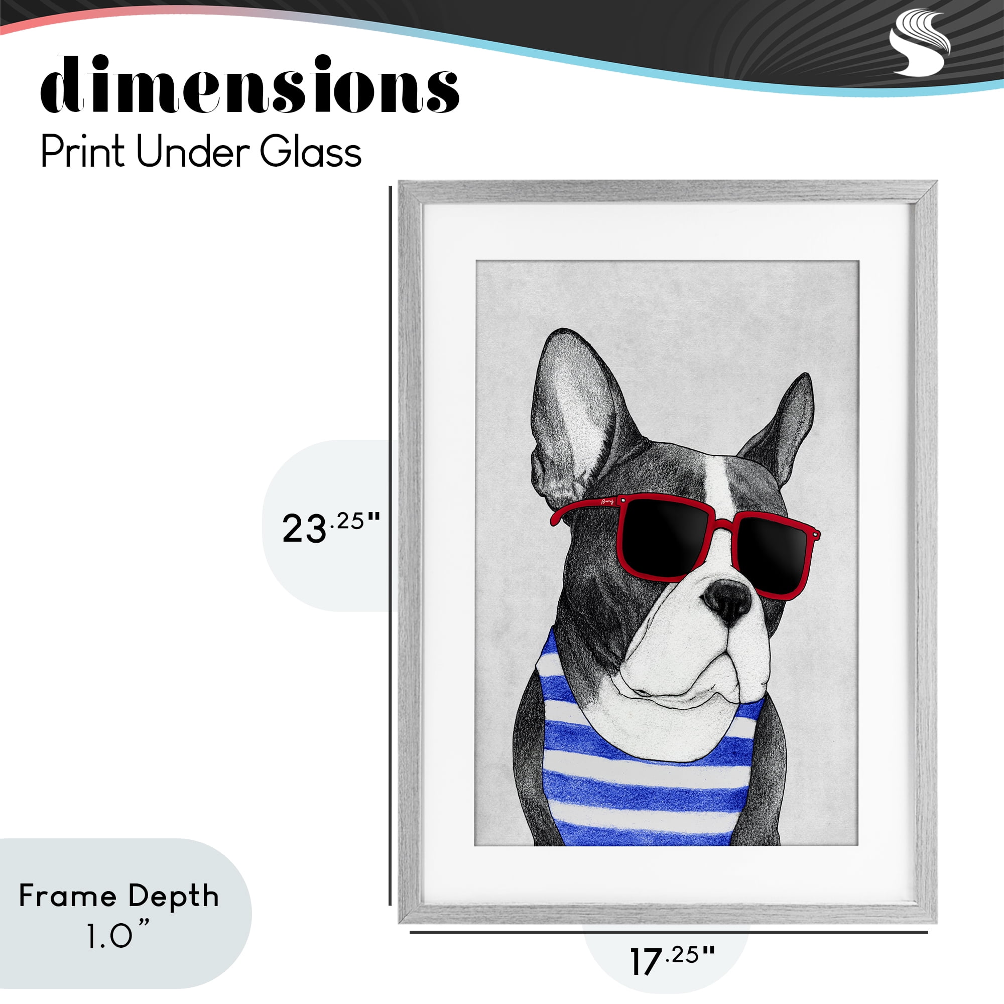 Stupell Industries Frenchie Summer Style Gray Framed Print Under Glass, design by Barruff