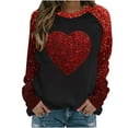 thumbnail image 1 of Penkiiy T-Shirt Décontracté à Col Rond pour Femmes, Manches Longues, Mignon, Tendance, Grande Taille, Imprimé Cœur, S Rouge, 1 of 4