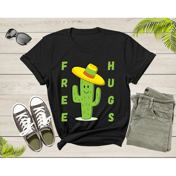 Funny Cute Desert Cactus Plant Color Hat Free Hugs Sarcastic T-Shirt Cactus Lover Gift T Shirt for Men Women Kids Boys Girls Graphic Tshirt