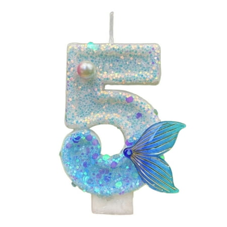 Btomtd Mermaid Tail Birthday Cake Candles Blue Number Candle Toppers for Anniversary and Celebration Decorative Candles for Cake Supplies 0.4 oz 5