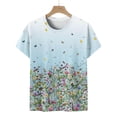 thumbnail image 4 of Camiseta de manga corta suelta con cuello redondo y estampado informal de verano a la moda para mujer Pompotops hkajfhjk465929, 4 of 5