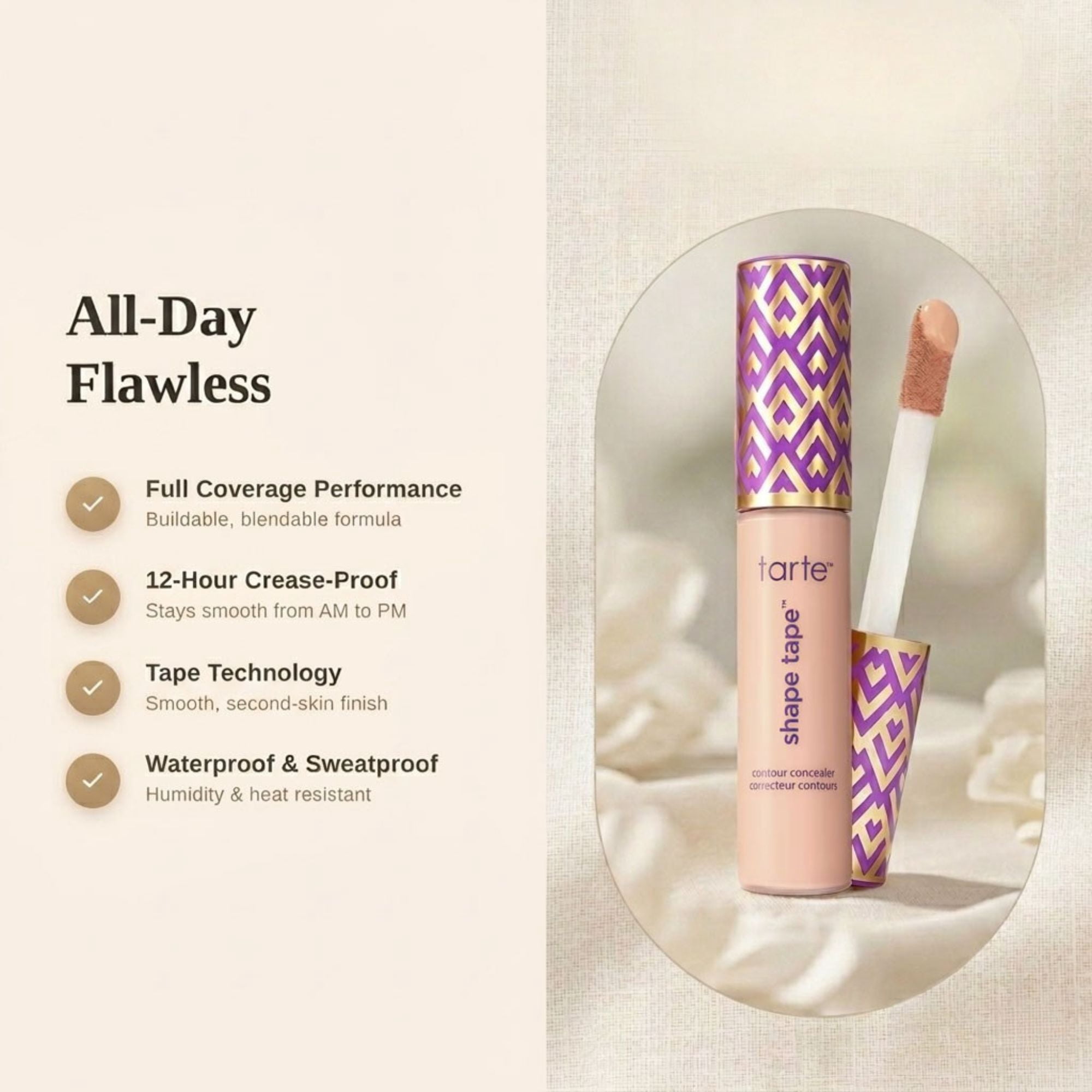 Tarte Shape Tape Full Coverage Matte Concealer, 22B Light Beige, Long-Wear Makeup, 0.33 fl oz