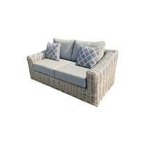 Hawaii Three-Tone Wicker Gray/Off White/Beige Loveseat in Light Beige Cushion