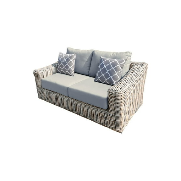 Hawaii Three-Tone Wicker Gray/Off White/Beige Loveseat in Light Beige Cushion