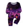 thumbnail image 2 of HTHLVMD Gradient Print Pajamas, Family Matching Set, Halloween Purple Haunted House Black Cat Gradient Family Matching Pajamas, Long Sleeve Crew Neck 2 Piece Home Loungewear, 12 Months, 2 of 5
