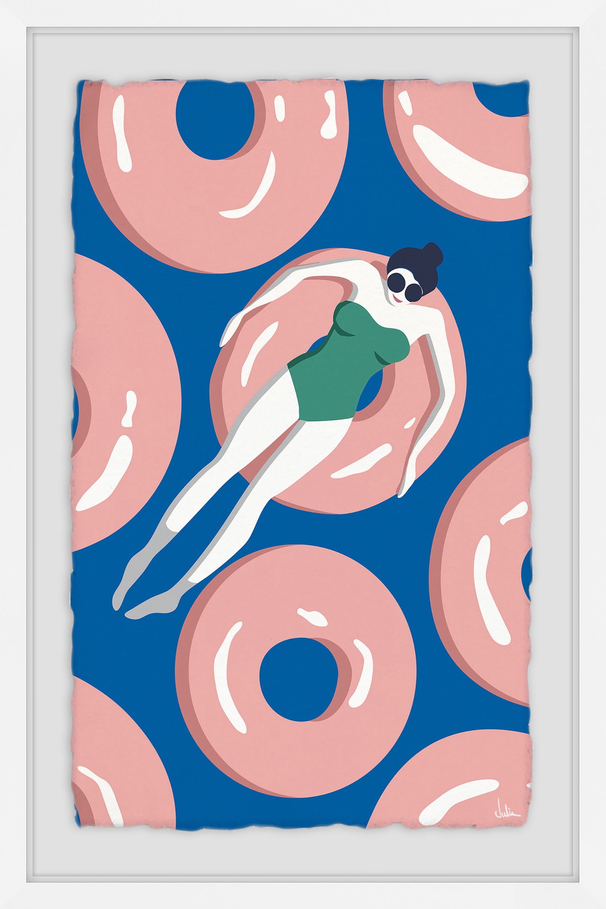 Floating Pink Donuts Framed Painting Print