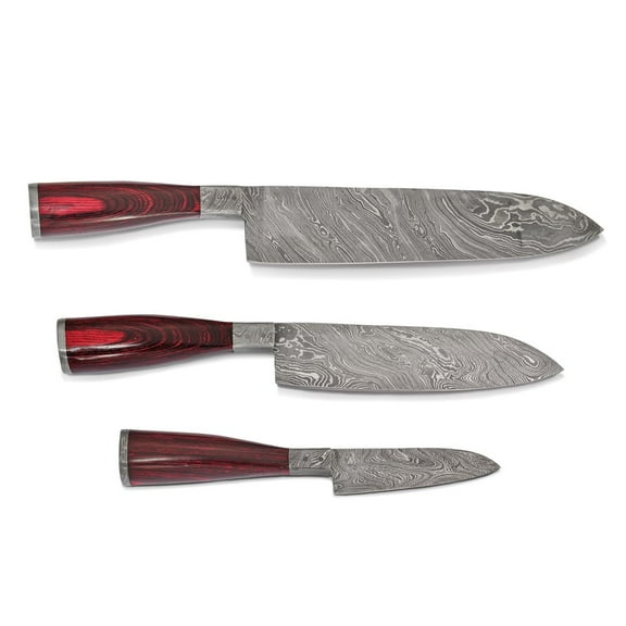 Luxury Knives Set of 3 Damascus Steel 256 Layer Pakka Wood Handle Chef Knives Q-KNCHEF