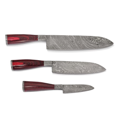 Luxury Knives Set of 3 Damascus Steel 256 Layer Pakka Wood Handle Chef Knives Q-KNCHEF