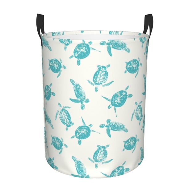 Balery Turtle Cesta de ropa redonda con asas, impermeable, independiente, para ropa, juguetes, dormitorio y familia-Small