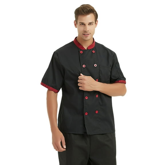 Toptie Unisex Short Sleeve Hotel Restaurant Waiter Chef Coat Jacket-Black-L