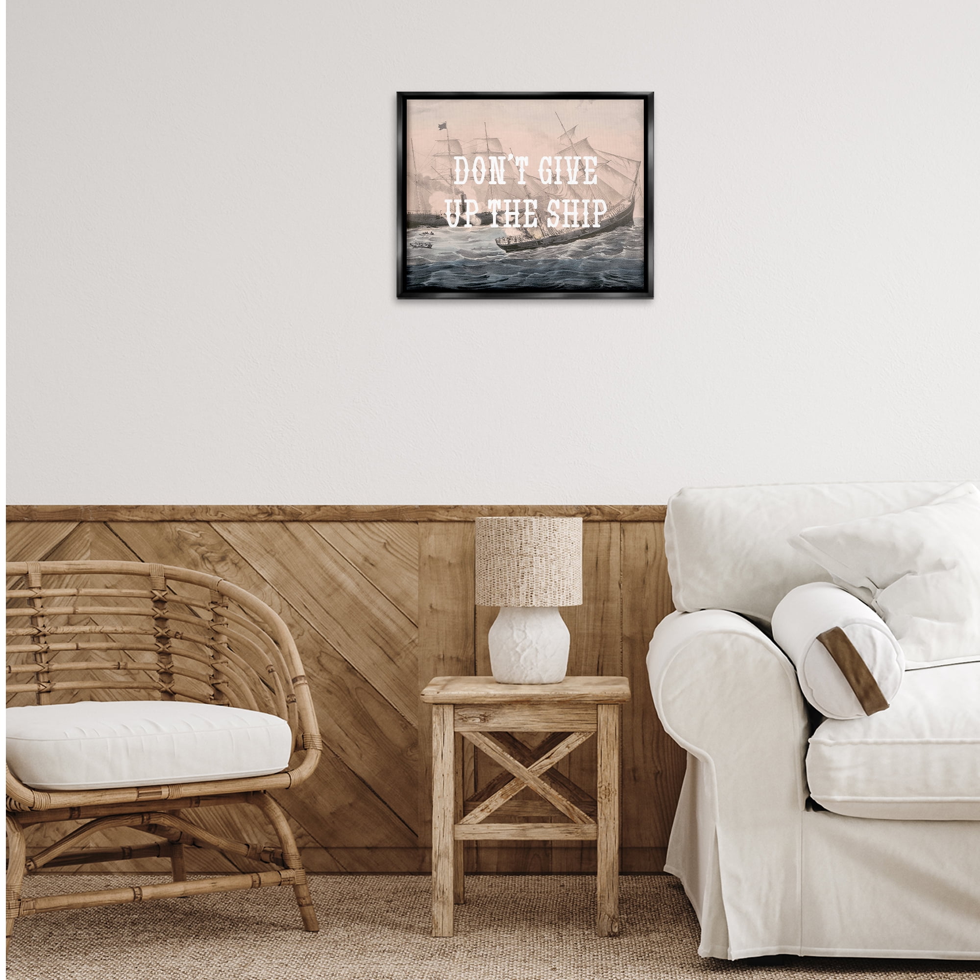Stupell Industries Don't Give Up Ship Nautical & Beach Painting Black Floater Framed Canvas Art Print Wall Art, 21 x 17