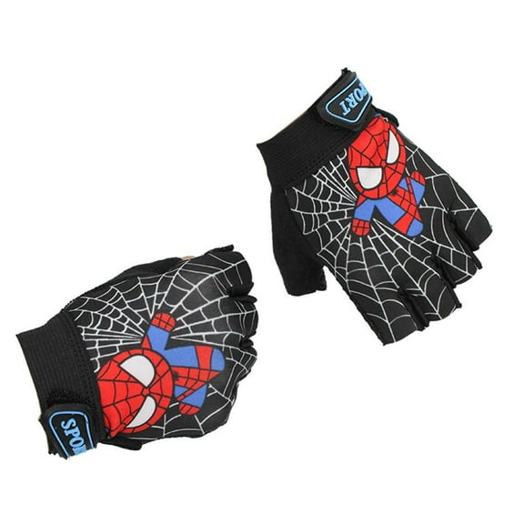 Kids Fingerless Bike Gloves, Spider Superhero Sport Gloves for Children Monkey Bars Climbing Gloves Cycling Biking Fishing (Red, Small for 5-8 Y)