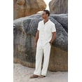 thumbnail image 4 of COOFANDY Men's 2 Piece Casual Linen Outfit - Beach Button Down Shirt & Loose Pant Sets, 4 of 14