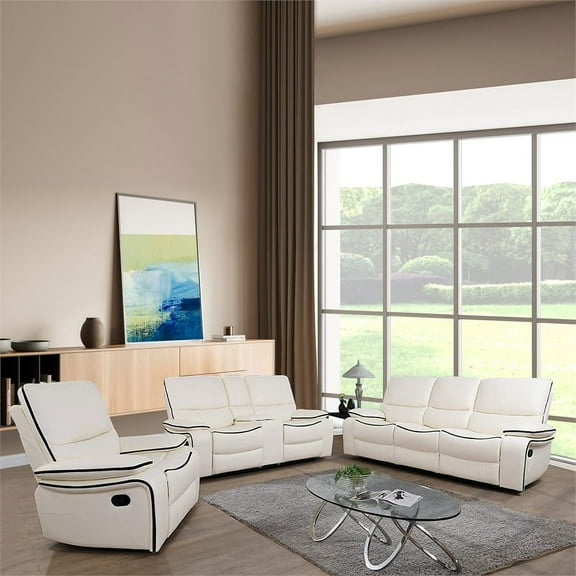 Star Home Living Nikki 3-Piece Modern Leather Recliner Sofa Set, White