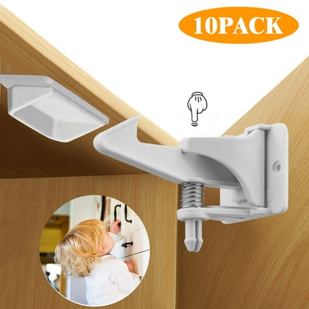 EEEKit Cabinet Locks Child Safety Latches, 10-pack Baby Proofing Cabinets Drawer Lock with Easy Installation, No Drilling or Extra Screws