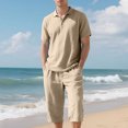 thumbnail image 6 of RYDCOT Mens 2 Pieces Cotton Linen Set Lapel Short Sleeve Shirts Casual Yoga Capri Pants Summer Beach Outfits Khaki, 6 of 9