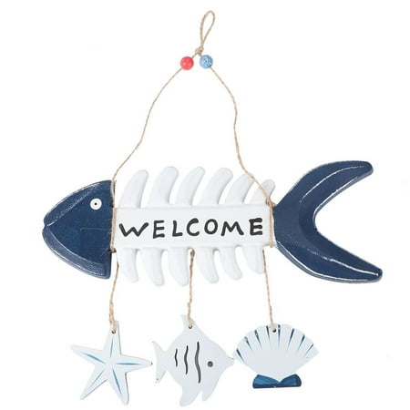 

1PC Creative Wooden Fishbone Welcome Plate Welcome Hanging Tag for Store (White)