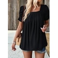 thumbnail image 5 of Women'S Hollow Pleated Short Sleeves Square Neck Casual Loose Solid Color Knit T Shirts Tops Blouses Black S, 5 of 9