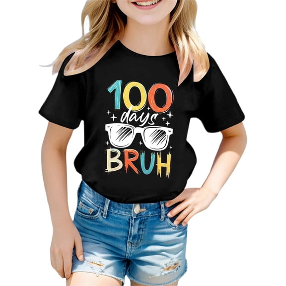 SGMVNU 100 Days of School Shirts for Boys Girls Boys Tops Size 5 Short Sleeve Tops Crewneck Trendy Loose T-Shirts Cotton Tops Graphic Tees(Size 10-11 Years,Black)