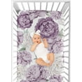 thumbnail image 4 of Sweet Jojo Designs Peony Floral Garden Purple Ivory Fitted Crib Sheet, 4 of 6