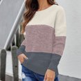 thumbnail image 4 of Lovskoo Sweaters for Women Casual Trendy Color Matching Pullover Long Sleeve Round-Neck Sweater Pink, 4 of 5