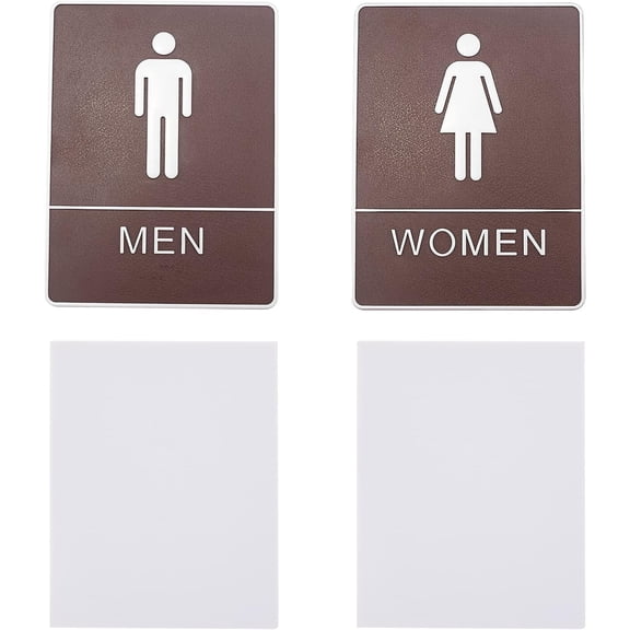 Restroom Identification Signs Men Women Brushed Bathroom Door Signage Decor Plastic Figure Set Self Adhesive Back for Business Office Restaurant (Brown) Brown