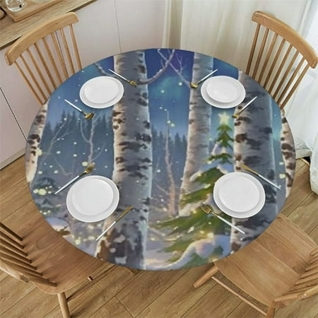

Autua Snow Starlight Night Sky Round Tablecloth Stain-Resistant Washable 100% Polyester for Picnic Dining Kitchen Farmhouse with Elastic Edge 54 -58