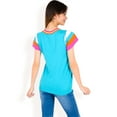 thumbnail image 5 of Women's Colorblock Knit Short Sleeve Top with Bold Striped Sleeves- Teal,Large, 5 of 7