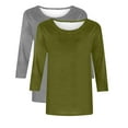 thumbnail image 5 of lcziwo Womens 2 Pack 3/4 Sleeve Tops for Women Round Neck Dressy Basic Plain Solid Color Tees Casual Elbow Length Loose Fit T Shirts Pullover Top 2025 Army Green,L, 5 of 5