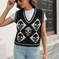 thumbnail image 3 of Suéter Chaleco Diamante A Cuadros Cuello En V Suéter Sin Mangas Cómodo De Moda Para Mujer Negro M, 3 of 8