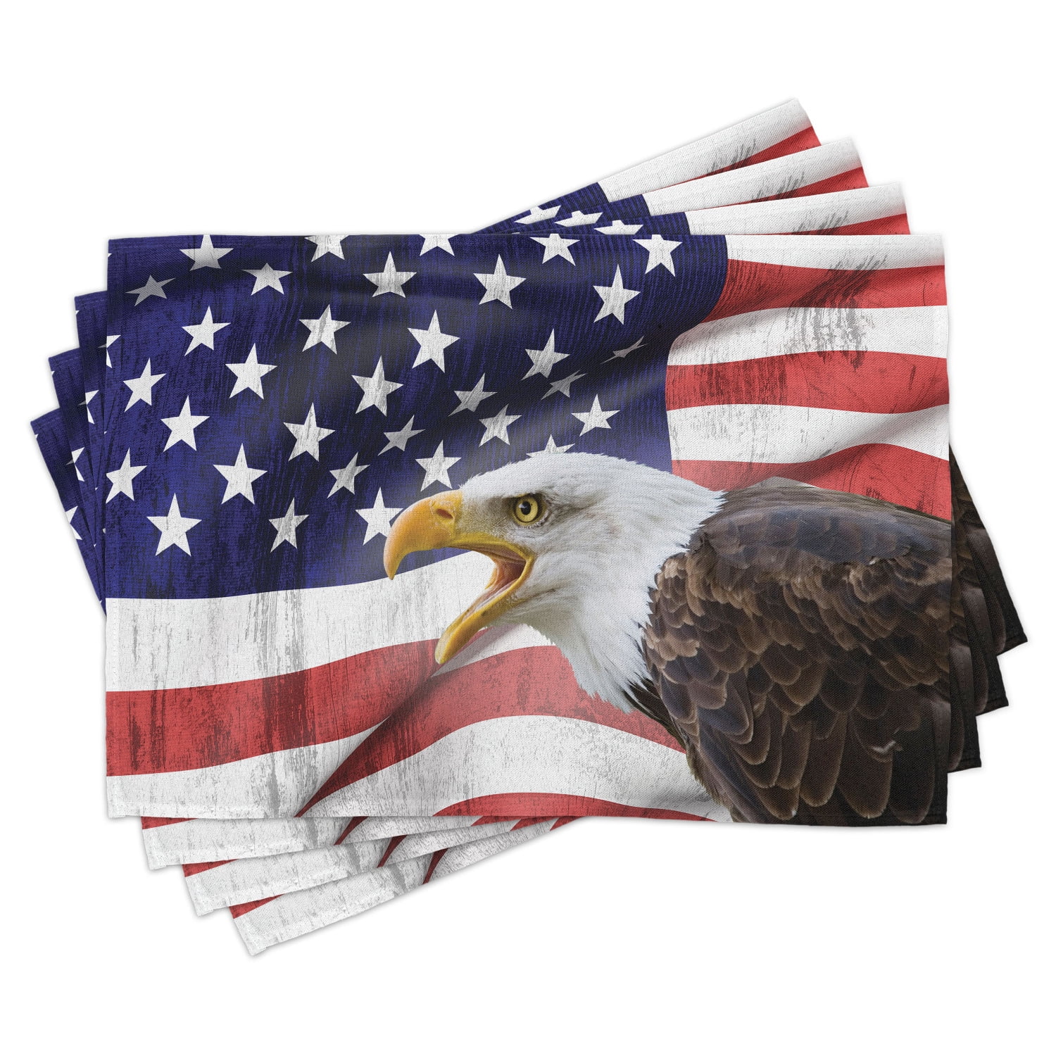 American Flag Placemats Set of 4 Sketch Patriotic Bald Eagle 