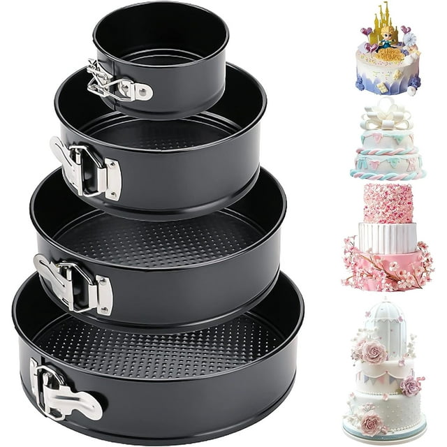 Juego de 4 moldes desmontables, juego de moldes redondos para hornear de 12/18/22/26 cm, molde para pasteles con revestimiento antiadherente, a prueba de fugas, base plana extraíble, molde para