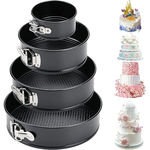 Juego de 4 moldes desmontables, juego de moldes redondos para hornear de 12/18/22/26 cm, molde para pasteles con revestimiento antiadherente, a prueba de fugas, base plana extraíble, molde para