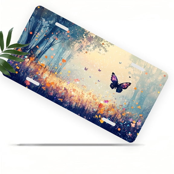 License Plate, Enchanted Butterfly Forest Decorative Front,Personalized Stainless Steel License Plate Cover For Men Women,12.2" X 6.2"