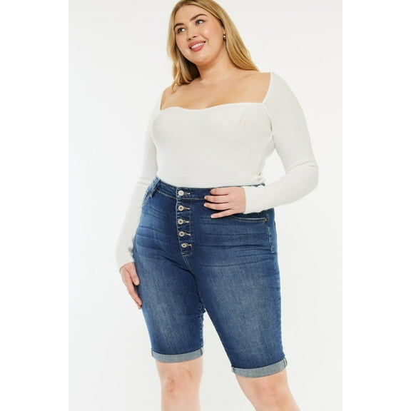 Kancan Full Size Cat's Whiskers Button Fly Denim Shorts