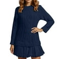 thumbnail image 7 of Mohiass Women's Cable Knit Sweater Dress Long Sleeve Crewneck Patchwork Knit Pullovers 2025 Fall Outfits Winter Clothes Navy M, 7 of 7