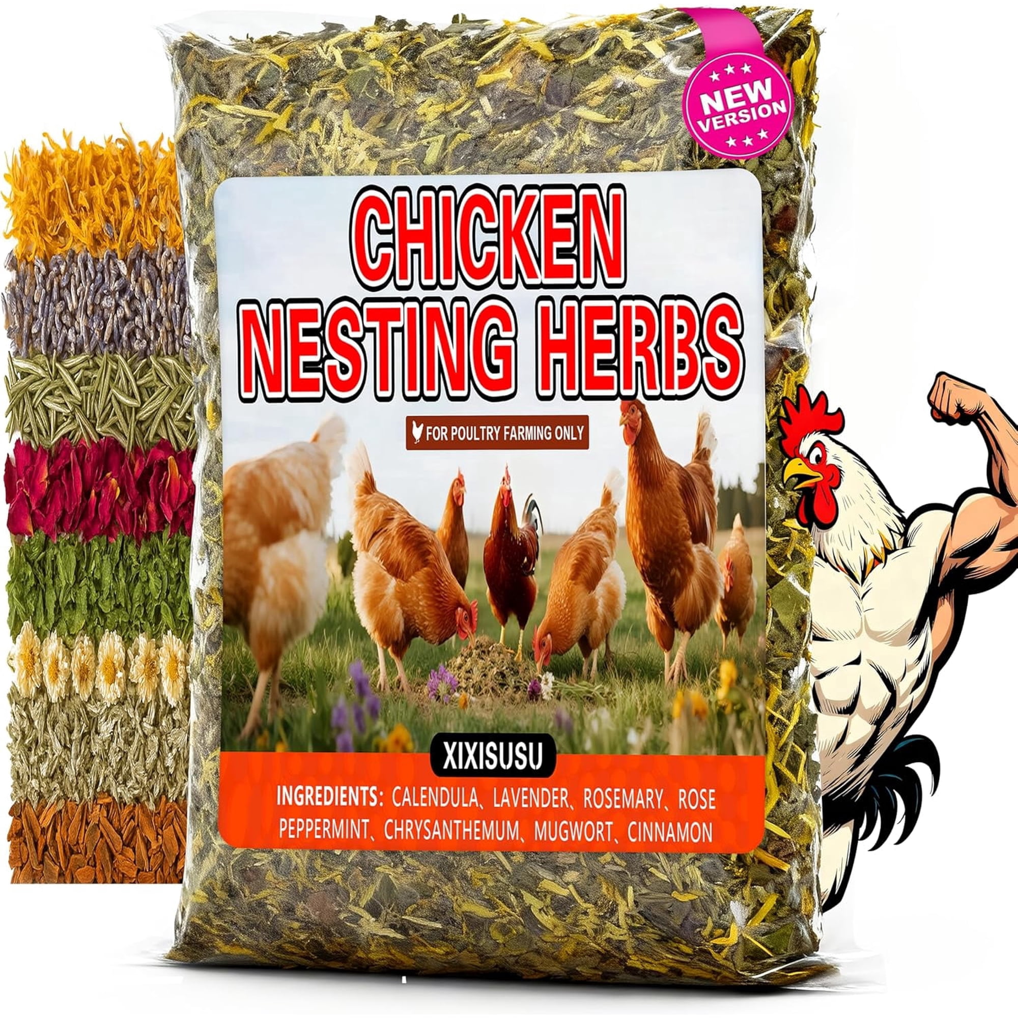 16 oz Chicken Nesting Herbs - Dried Herb Layer Feed Coop and Run Insulation Roosting Bars for Box Pads Supplies Laying Hens Chicks Vacuum Packed Bedding Winter (16 oz)