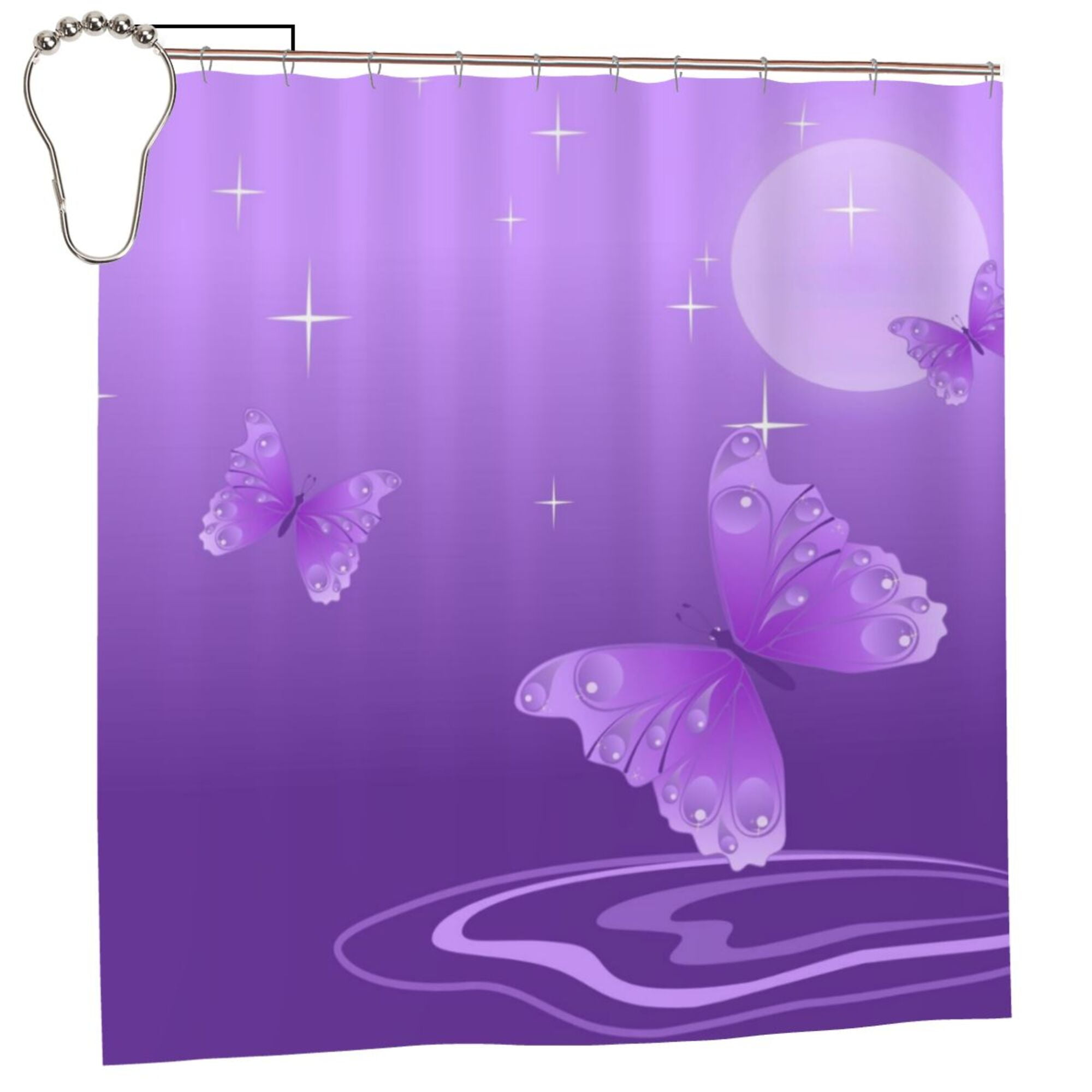 XMXY Butterfly Purple Long Shower Curtains, Waterproof Weighted Thick