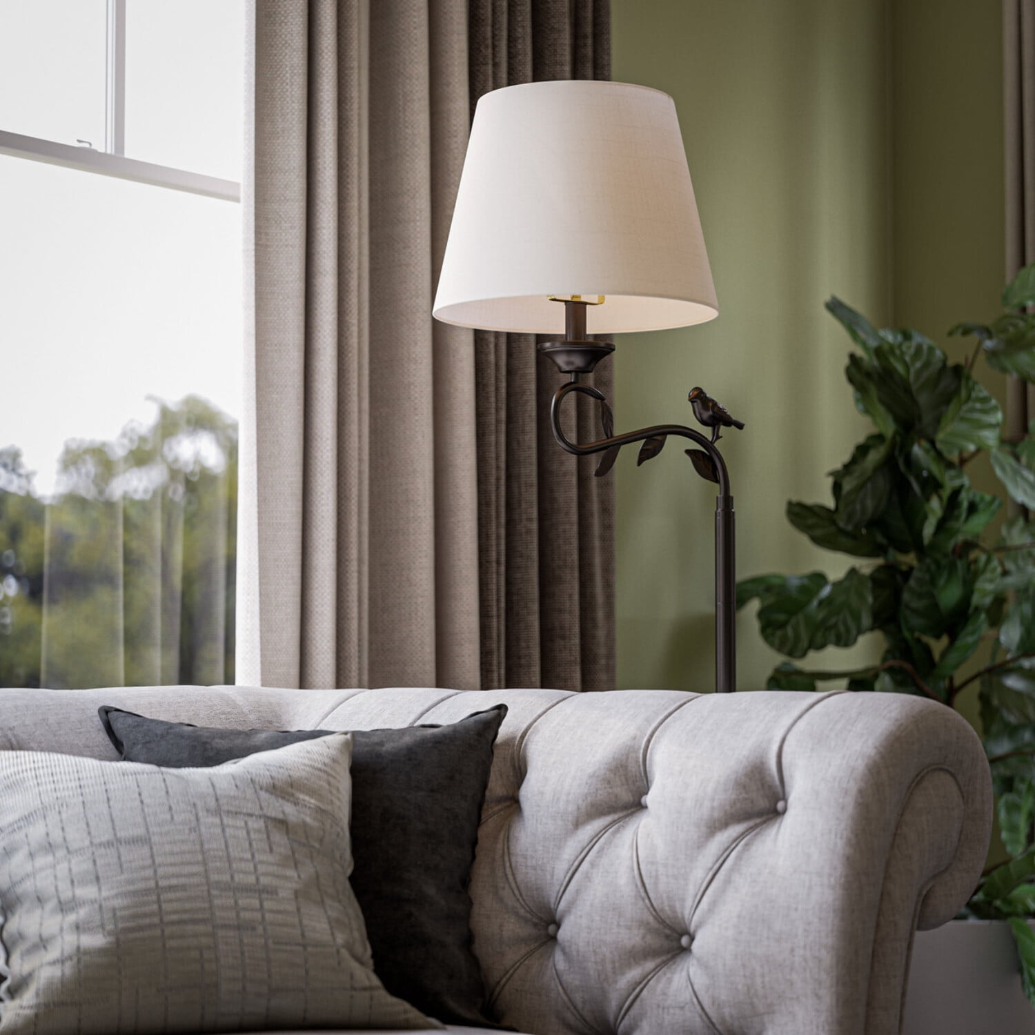 Kenroy Home Birdsong 60'' Dimmable Floor Lamp with Oatmeal Fabric Empire Shade Transitional Floor Light Fixture for Living Room, Bedroom, or Office, Oil Rubbed Bronze