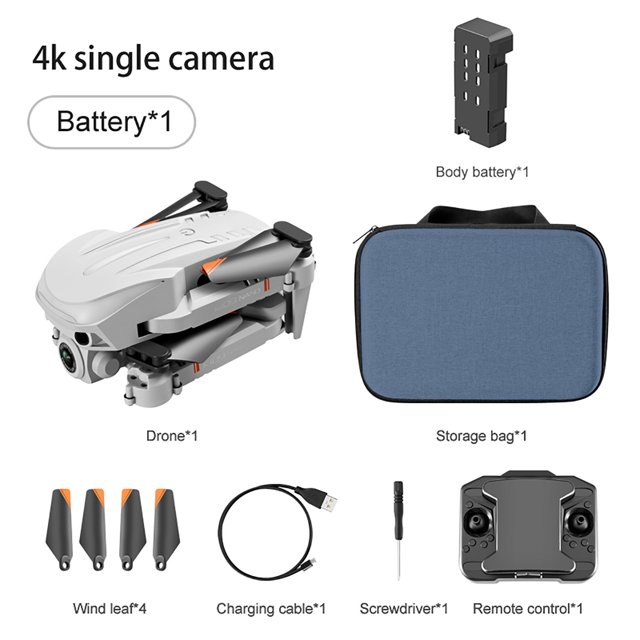 k109nano uav 4k hd fotografía aérea plegable mini quadcopter luz evitación de obstáculos máquina de fotografía aérea dron plegado gris con cámara 4K frontal, batería extraíble, control remoto, cuatro hélices de repuesto, cable USB de carga y funda de almacenamiento; también apto para prácticas de vuelo recreativo y entrenamiento básico de pilotos.