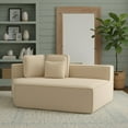 thumbnail image 3 of Beige Teddy Fleece Single Sofa Chair, Compressed Modular Floor Couch with Wide Seat and Three Back Cushions, Soft All-Foam Support, Cozy Lounge Chair for Living Room, Dorm, Kids & Pets: YK, 3 of 5