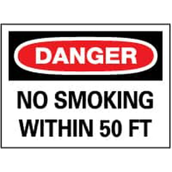 "Danger - No Smoking Within 50 Feet", 10" Long x 14" Wide, Rigid Plastic Safety Sign